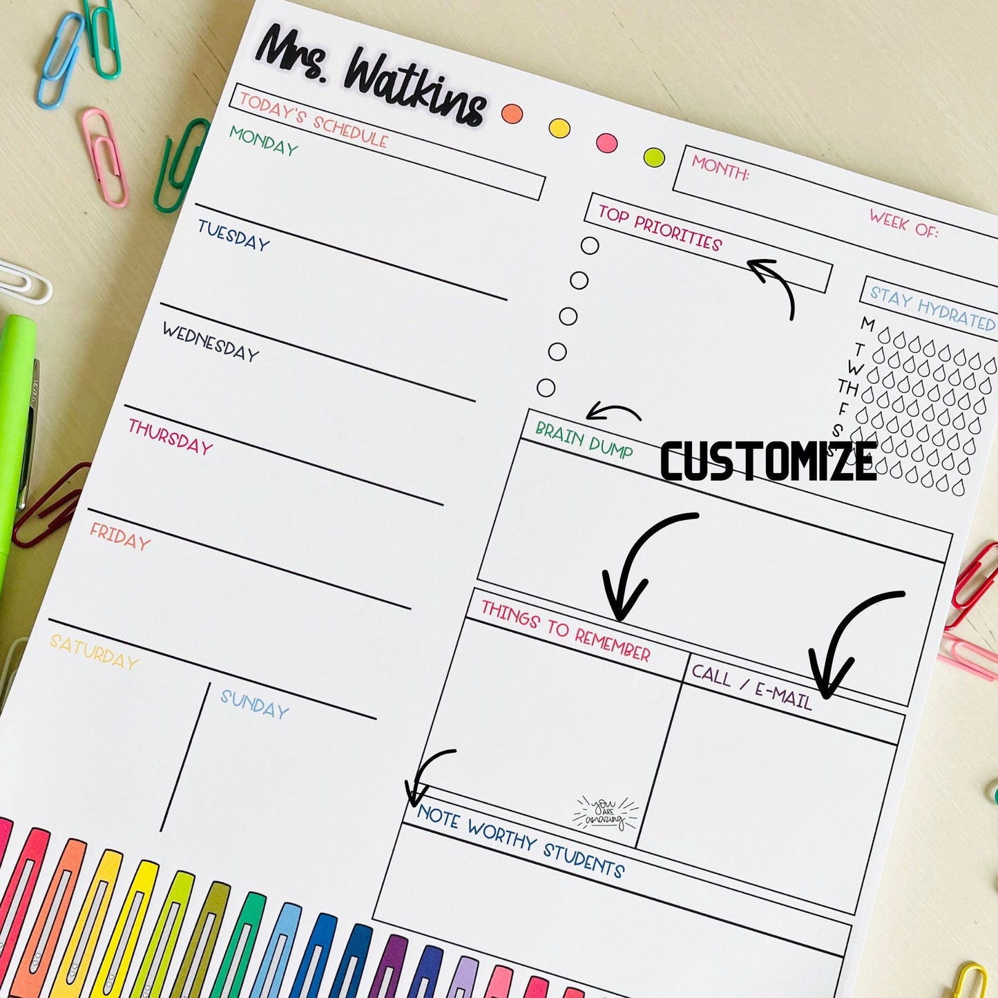 Retro Teacher Weekly Planner