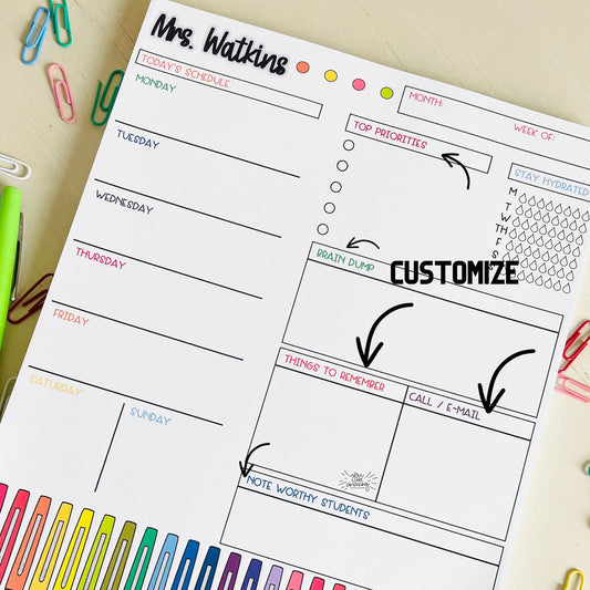 Rainbow Pen Weekly Teacher Planner